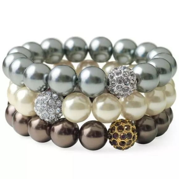 Stella & Dot Soiree Pearl Pave Bracelets set of 2 - Bronze, Silver - Picture 9 of 9